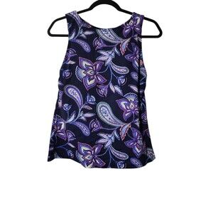 Lands' End Swim Tankini Top Paisley Swimwear Top only Size 10 Biult In Bra